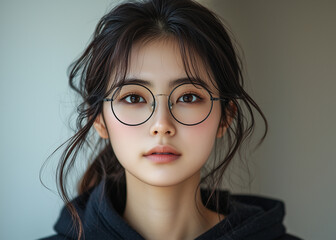 Fototapeta premium Woman Wearing Glasses Portrait with Soft Light and Casual Look