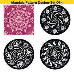 set of beautiful black and white floral mandala design white background, Silhouette black mandala design