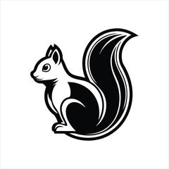 Naklejka premium A black squirrel silhouette, a wild mammal icon, or a vector drawing of a squirrel with a nut