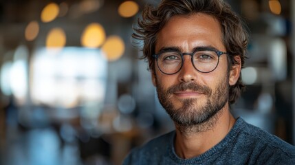 Obraz premium Confident Startup Founder Smiling in Creative Workspace Setting