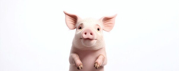 A friendly smiling pig with large pink ears against a white background