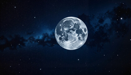 Fototapeta premium Luminous full moon amid sparkling stars in deep space, cosmic beauty