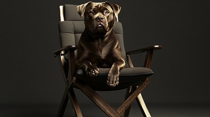 Professional Portrait of Dogs Sitting on Director's Chair - Ultra-Detailed Image