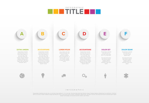 Colorful Modern Infographic Layout Template with six elements and letters