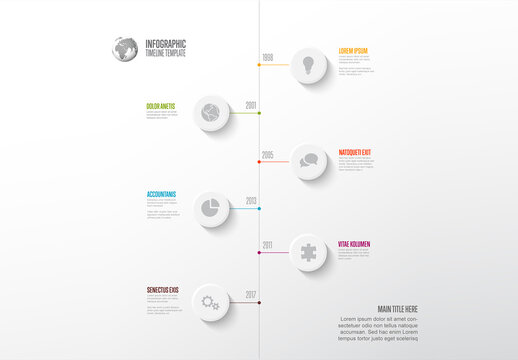 Infographic vertical Timeline Template design with circular button Milestones