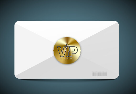 Elegant white VIP Membership Card Template with golden tag and place for your logo