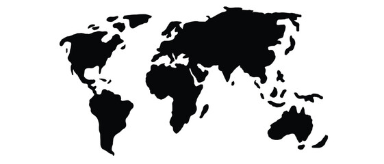Vector Doodle Style World Map Isolated on White Background. Doodle Style Silhouette  World Map Design Element.