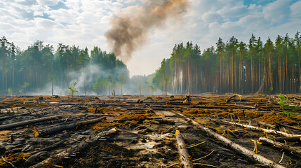 Earth is destroyed by pollution. Global catastrophe concept (greenhouse effect, global warming are destroying our planet)