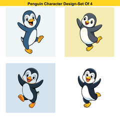 Cute cartoon penguins ice skating together in a winter wonderland setting, enjoying their playful activity