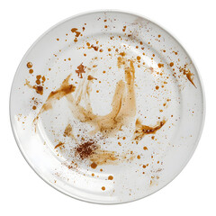 Striking abstract image showcasing a white plate with creatively patterned food stains  grease marks  and textural elements  creating a unique and visually compelling background or design element