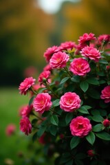 Vibrant Pink Roses in a Lush Garden Setting, a Delightful Display of Nature's Beauty