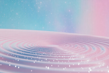Fototapeta premium dreamy pastel landscape with rippling circles and sparkling stars creates serene and ethereal atmosphere. soft pink and blue hues blend seamlessly, evoking sense of calm and wonder