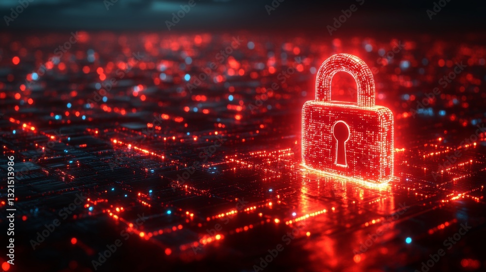 Aufkleber A glowing lock symbol representing quantum encryption stands amidst a digital landscape, highlighting the importance of security in data transmission and interactions in the quantum realm.