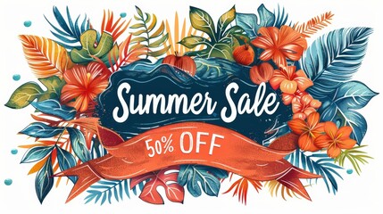 Tropical Summer Sale Banner with 50% Off Discount (1)