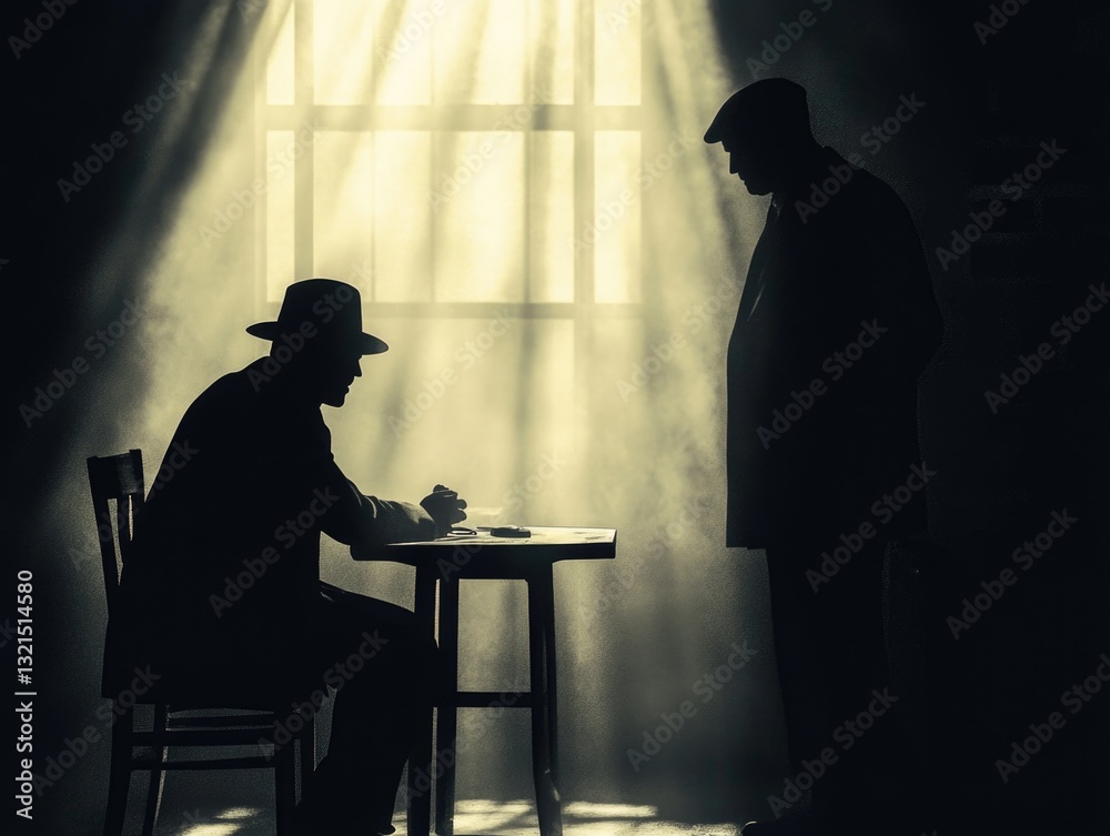 Poster a person sitting at a desk with a view outside, possible workspace or home office setting