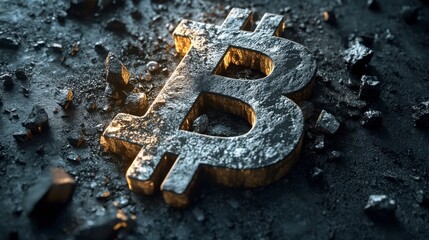 Weathered Bitcoin Symbol on Dark Ground