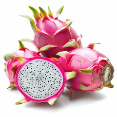 Fresh dragon fruit with vibrant pink skin and white pulp, a tropical delight rich in flavor and nutrients.