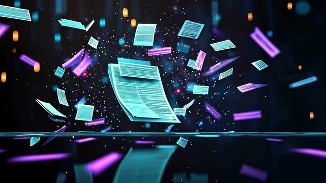 Colorful Floating Documents An Abstract Exploration of Technology and Digital Creativity in Paper Design