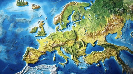 Detailed map of europe featuring countries, major cities, and geographical landmarks