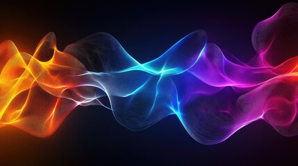 Obraz premium Vibrant abstract wave of colorful light flowing dynamically against a dark background, ideal for digital art projects