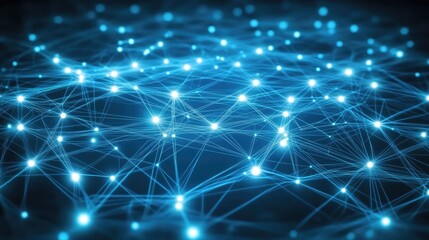 Fototapeta premium Abstract digital network with glowing blue nodes and connecting lines, symbolizing technology and connectivity