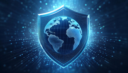 Naklejka premium digital world map with binary code for security