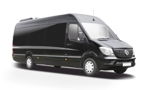 Mercedes-Benz Sprinter small bus with black color isolated. PNG	