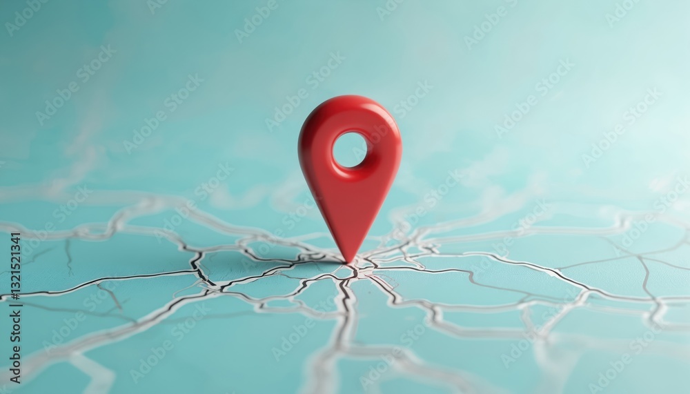 Aufkleber minimalist image red location pin over light blue map background with road lines. clean modern desig
