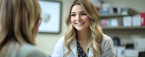 a pharmacist consults with a client in a pharmacy.