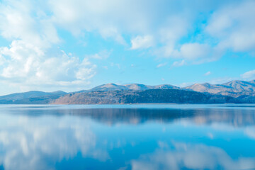 山中湖と富士山の夕日