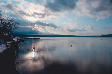 山中湖と富士山の夕日