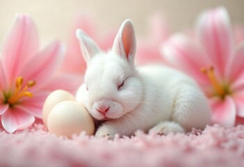 Easter bunny with colorful eggs in a spring celebration