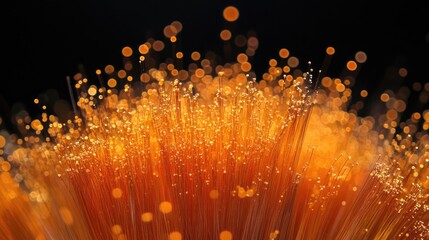 Vibrant orange fibers illuminated by soft light, creating a mesmerizing background of glowing particles