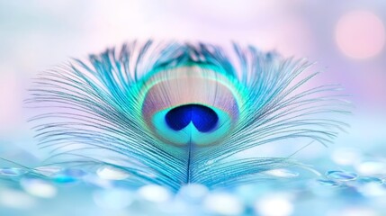 Obraz premium A macro shot of vibrant peacock feathers displaying iridescent blues, greens, and purples, with their signature eye-like patterns catching the light.