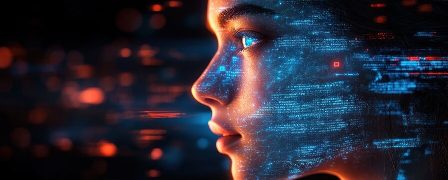 Futuristic Cyber Technology Virtual Game Automation Digital Robot Holographic Interface in Metaverse