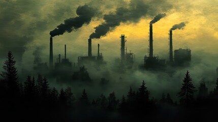 carbon pricing driving green innovation in industries, highlighting sustainability focus on emissionsfree industrial zones, ethereal, blend mode, futuristic factories as backdrop