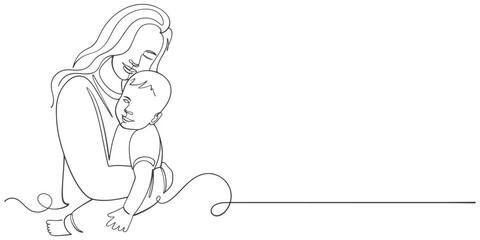 Mothers and son line art illstration, mother day celebration background