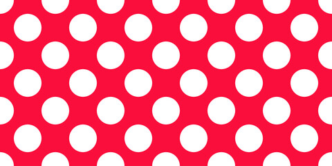 White polka dots on red background. Seamless geometric pattern.