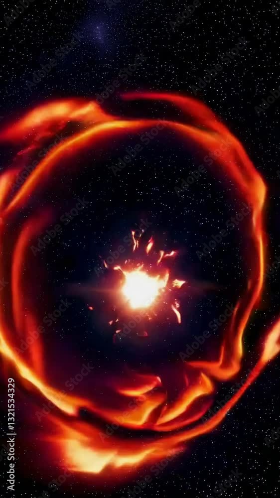 Wall mural cosmic explosion transforming into pulsating fiery nebula against starry space background