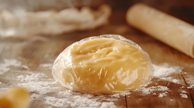 The Art of Pastry Making: A Close-Up of Golden Shortcrust Dough on a Floured Surface