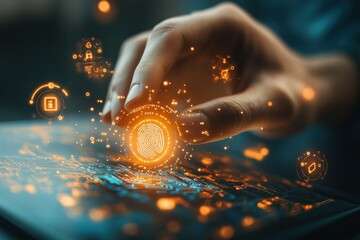 Fingerprint Scanning Biometric Authentication Digital Security Concept for Access Control and Privacy in Futuristic Technology