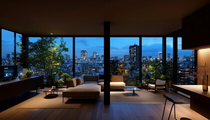 Fototapeta premium Modern apartment with city views