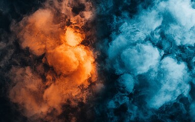Fototapeta premium Dramatic orange and blue smoke clouds clashing in the sky