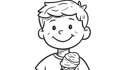 Fototapeta premium Simple Cartoon Drawing of a Person Holding a Large Ice Cream Cone in Hand with a Happy Expression
