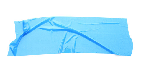 Strip of light blue adhesive tape on white background, top view