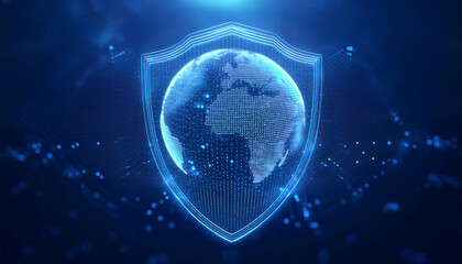 digital world map with binary code for security