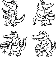 A cute alligator Coloring Page line art 