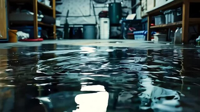 Water flooding basement floor with ripples expanding