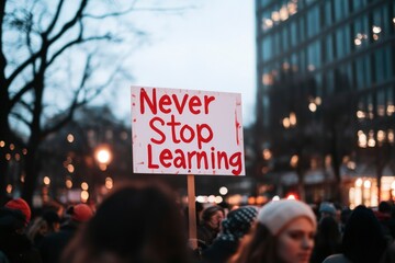 Protest sign urging continuous learning