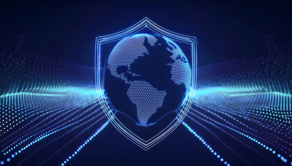digital world map with binary code for security